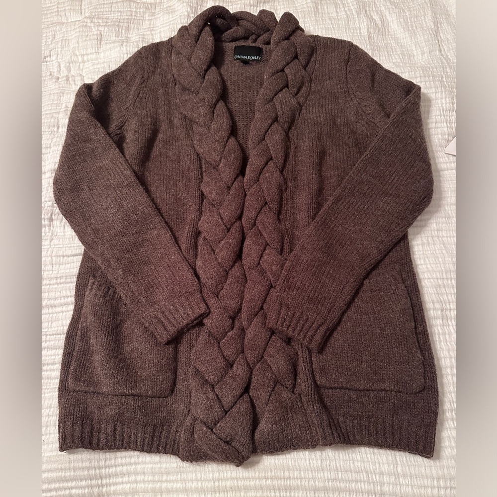 Cynthia Rowley Braided Collar & Front Cardigan - Size L - Picture 3 of 9